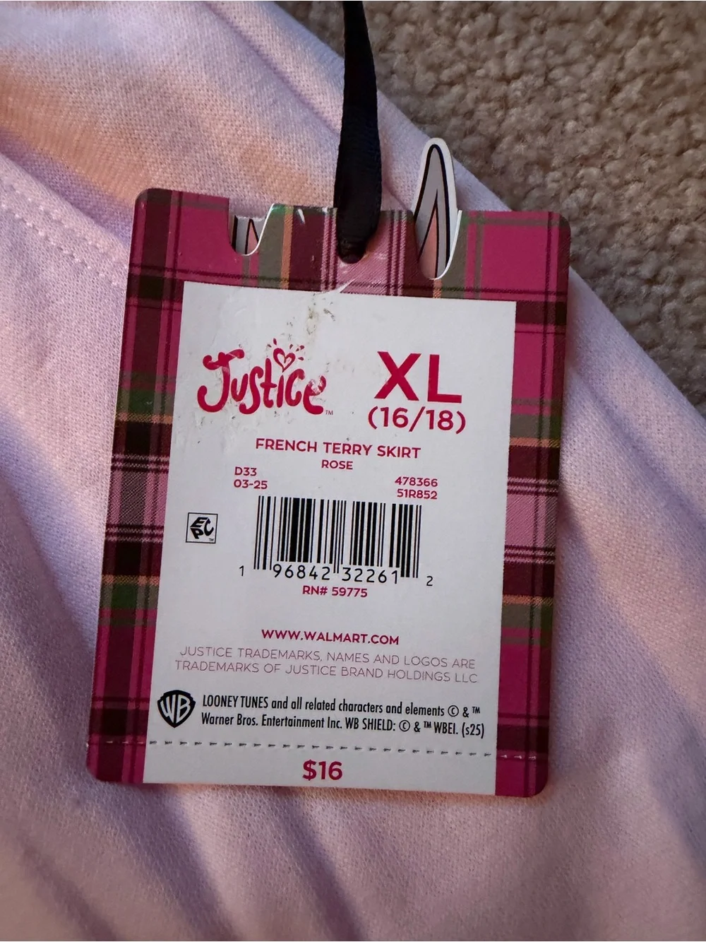 Justice Looney Tunes Lola Bunny Girls XL 16/18 Skirt Built In Shorts NWT